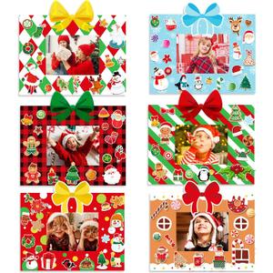 Hayux DIY Christmas Photo Frames Craft Kit for Kids - 24 Packs Present Box Set with Stickers, Paper Picture Frames - Merry Christmas Gifts for Xmas Tree Decor, Winter Party Favors
