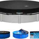 SIHAIAN Dual-Rope 31-34Ft Round Pool Cover, Built-in Automatic Drainage Device for Above Ground Pools, Half Open Design and Foldable Pool Cover, Easy One Person Install & Remove Winter Pool Cover