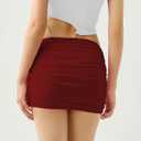 Women's Bodycon Mini Skirt Ruched Mesh Stretch Sexy Skirts (Red, S)