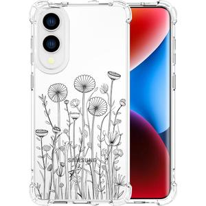 Compatible with Samsung Galaxy S25 Edge Cases with Design, Cute Transparent Designer Phone Case for Women Girls Girly with Heavy Duty Protective Bumper (Clear Black Flower Bouquet)