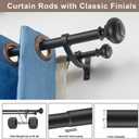 Double Curtain Rods 72-144 for Window, Heavy Duty Telescoping Rod 1-Inch Front and 5/8 Inch Back with Aluminum Alloy Brackets, Adjustable Double Drapery Rod with Classic Finials, Matte Black