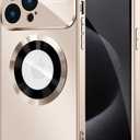 MAKAVO Magnetic for iPhone 15 Pro Max Case, Compatible with MagSafe, Built-in Camera Lens Protector, Logo View, Military Grade Drop Proof Phone Cover, Desert Titanium
