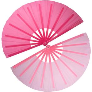 QIRMIZI 2 PCS Large Rave Fan Folding Clack Popping Line Dancing Fans Boots On The Ground Fans, Hand Fans for Halloween, Burlesque, Rainbow Outfits,Deep Pink,Pink