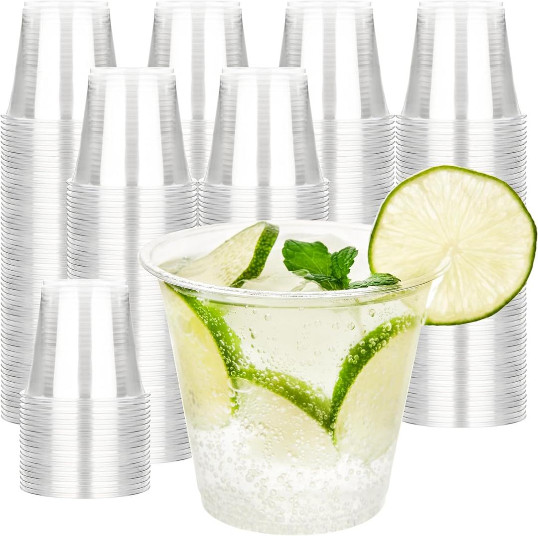 9 oz Plastic Cups [300 Count] - Disposable Clear Plastic Cups for Party, BPA-Free PET Drinking Cups & Iced Coffee Cups, Sturdy Bulk Pack
