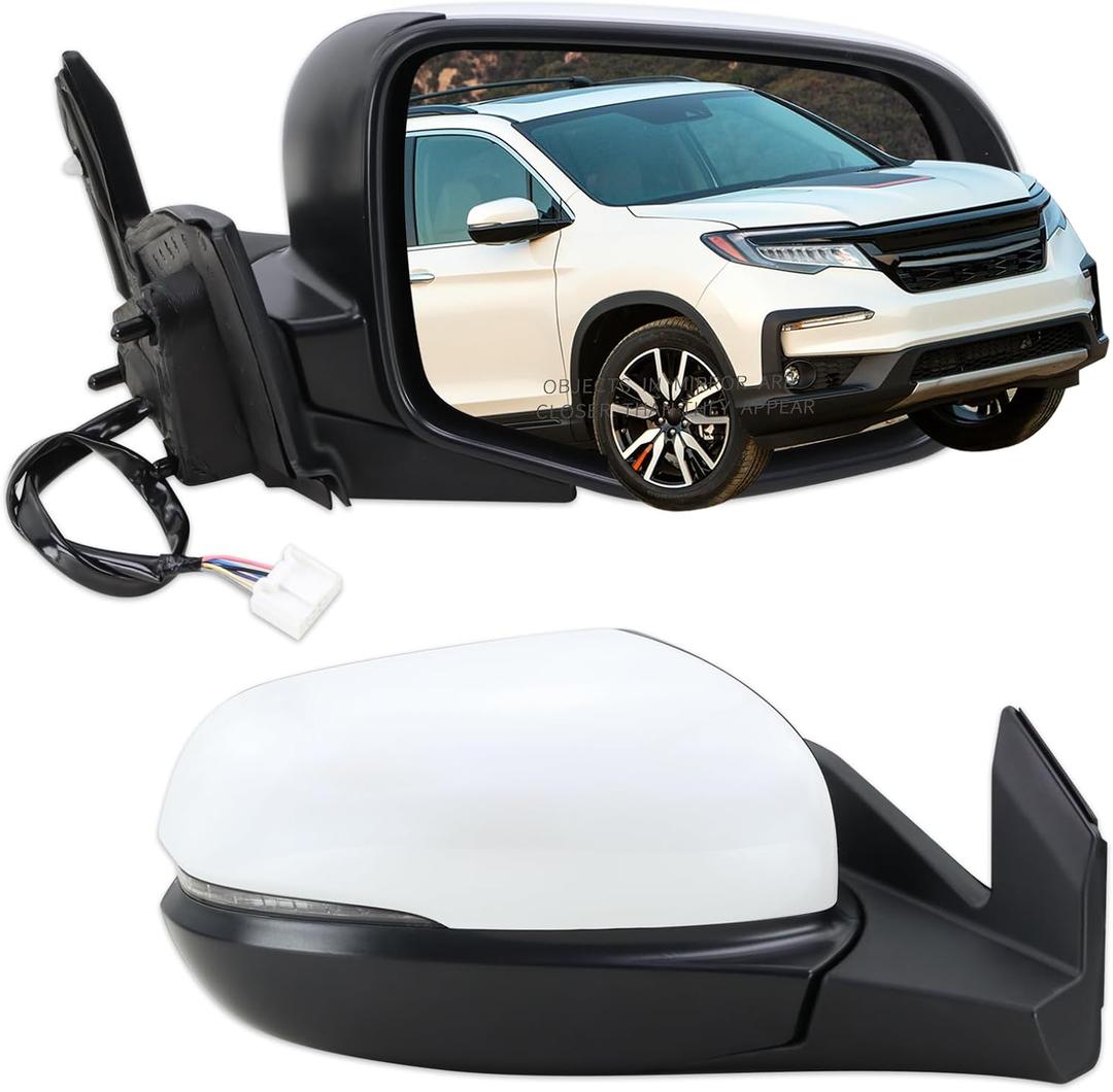 Right Passenger Side Mirror Compatible With 2016 2017 2018 2019 2020 2021 2022 Honda Pilot With Manual Folding Power Glass Turn Signal Light Heated White Replace#76200TG7A81ZD (6Pins)