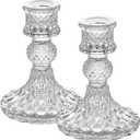 Clear Glass Candlestick Holders Set of 2Taper Candle Holders Fit 0.8 Inch Candles, Crystal Decorative Candle Stand Centerpiece for Table Wedding Dinning Party 4 Inch Tall