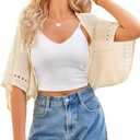 BB&KK Women's Crochet Shrug Summer Cardigans Hollow-Out Batwing Sleeve Lightweight Open Front Bolero Sweaters M