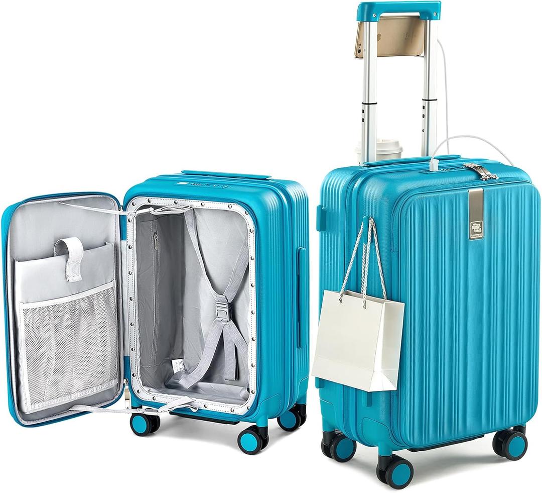 Hanke Top Opening 20" Carry On Luggage Expandable Hard Shell Caribbean Blue, 20 Inch EXT