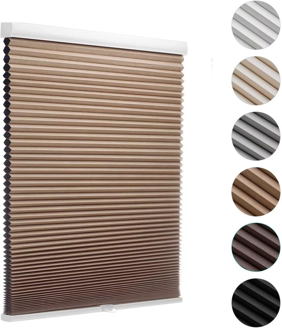 MYshade Cordless Blackout Cellular Shades for Windows, Honeycomb Window Shades with Thermal Insulation, Child & Pet Safe Room Darkening Shade, Easy Install, 37" W x 48" H, Light Brown