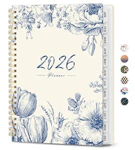 2026 Planner, Weekly and Monthly Calendar Planner for Women, Jan 2026 - Dec 2026, Hardcover Planning Agenda book with Tabs, Spiral Bound, Inner Pocket, Perfect for School Office Supplies, 6.3" x 8.5" - Blue Elegance