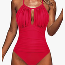 Women's Slimming One Piece Swimsuits Halter High Neck Tummy Control Bathing Suit Sexy Ruched Monokini Swimwear, Medium