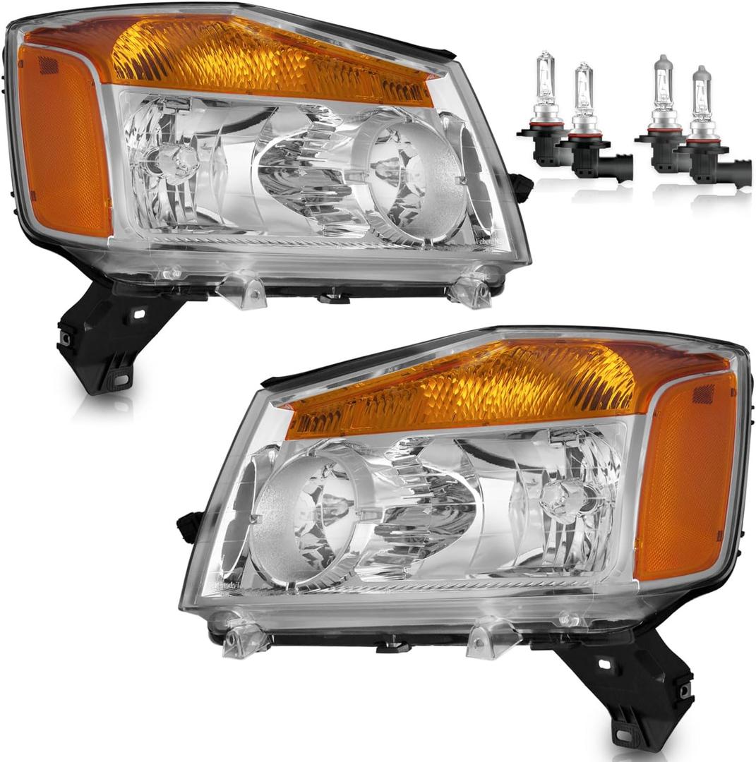 Headlights for 2004-2015 Nissan Titan, 2005-2007 Armada OEM Headlamp Replacement, High/Low Beam W/Bulbs, Driver & Passenger Side
