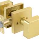 Gold Door Knobs Interior, Square Passage Interior Door Knob for Closet Hallway, Modern Heavy Duty Brushed Brass Door Handle, Satin Brass