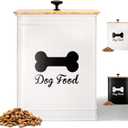 Dog Food Container Airtight 5-7 lb (25 Cup) Capacity - Cute Airtight Dog Food Storage Container with Bamboo Lid & Sturdy Metal Handle - White Metal Kibble Storage Bin for Dogs up to 50 lbs - Pet Jar (White)