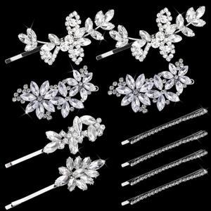 10pcs Crystal Flower Bridal Hair Clips for Women Girls Rhinestone Wedding Hair Clips For Brides Jewelry Barrette for Brides (silver)