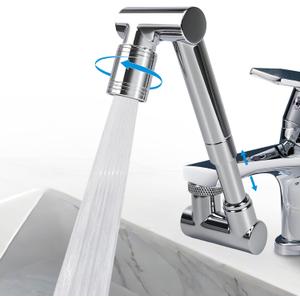 1440 Swivel Faucet Extender with 2 Mode Splash, Retractable Rotating Sink Extension, Universal Swivel Multifunctional Robotic Arm, Sink Water Faucet Aerator Extension for Kitchen Bathroom (Silver)