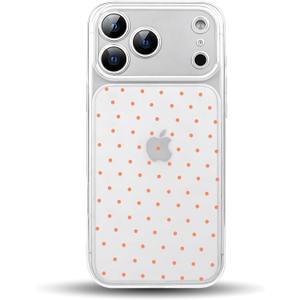 NITITOP Compatible with iPhone 17 Pro Case Cute Clear Polka Dots Design for Women Girls Large Window Full Camera Protection Soft TPU Shockproof Protective Cover - Orange
