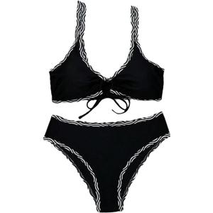 SOLY HUX Women's 2 Piece Striped Bikini Set Tie Front Swimsuit Bathing Suit (S)