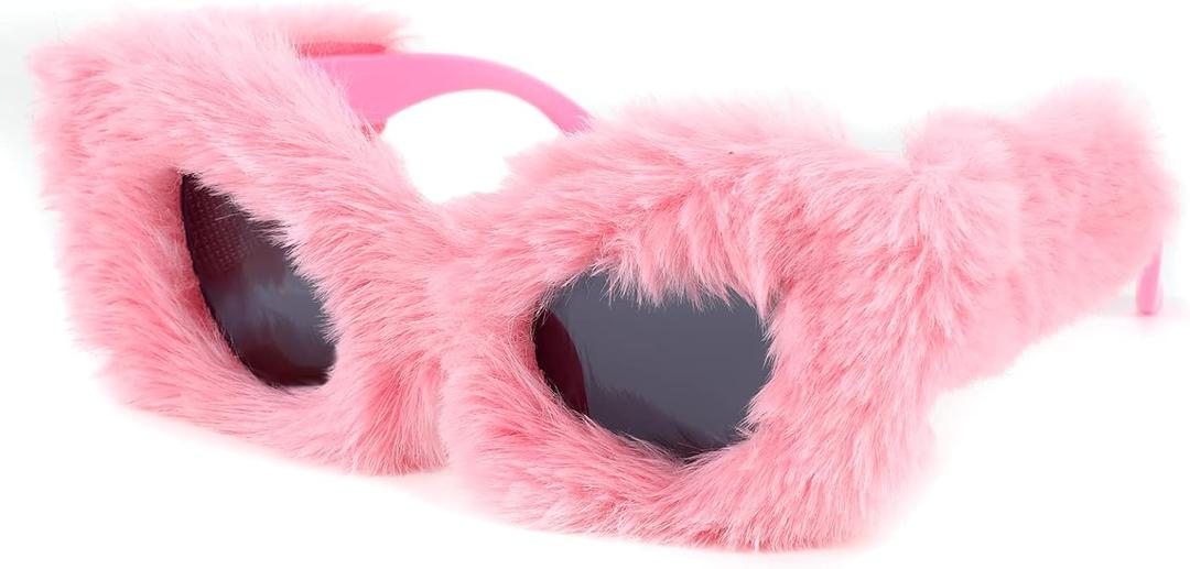 FEISEDY Women Plush Fuzzy Cat Eye Sunglasses Punk Soft Velvet Shades Ladies Handmade Party Masquerade Eyewear B2877 (Pink)