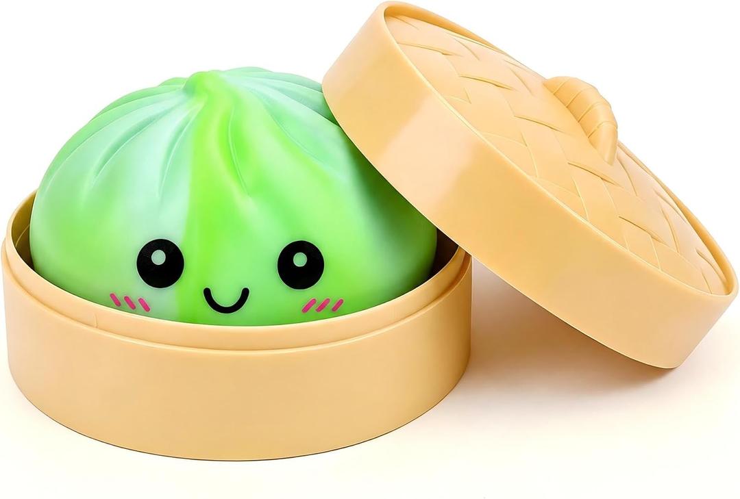 Tie Dye Fruit-Scented Dumpling Squishies, Soft Stretchy Bao Bun Stress Relief Balls, Sensory Fidget Squeeze Toys for Anxiety Relief, Decompression Desk Toys(Green and Blue)