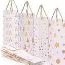 Tenceur 40 Pcs Bulk Wine Gift Bags with Handles - Gold Foil Champagne Bottle Bags for Christmas, Birthday, Wedding, Thanksgiving Parties - 13.58 x 3.74 x 3.54 Inch