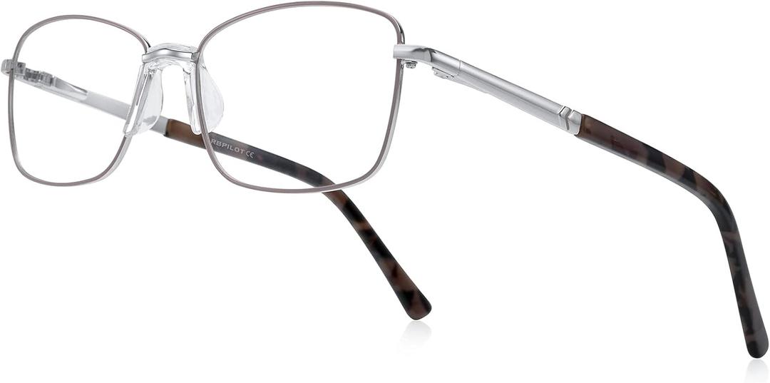 RB. Pilot Reading Glasses for Women Blue Light Blocking Computer Glasses Spring Hinge Readers Metal Frame Acetate Legs (Pink Frame Silver Bridge)