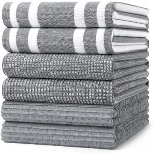 Homaxy Premium Kitchen Towels(18x 28, 6 Pack), Large Cotton 380 GSM Kitchen Hand Towels, Soft and Absorbent Terry Dish Towels, Multipurpose Tea Towel Set with Hanging Loop, Grey, 18 inches by 28 inches