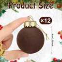12 Pcs Velvet Christmas Balls Flocked Christmas Tree Hanging Ornaments Shatterproof Plastic Hanging Balls Decorations for Xmas Tree Party Home Holiday Decor (Brown, 3.15 inch)