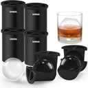 Clear Ice Cube Maker, 2.5" Stainless Steel Crystal Clear Ice Ball Maker, Non-BPA Silicone Ice Cube Molds for Whiskey Easy Release Ice Maker, Bourbon Gifts for Men (Black, 4 PACK)