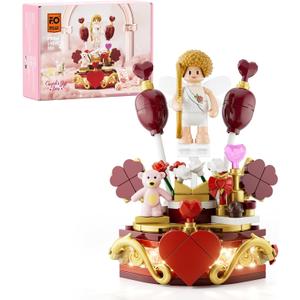 FUNWHOLE Cupid's Gift Box Lighting Building Bricks Set - Mother's Day Love Decoration Minifigure for Romantic Collection Toy Building Kit 149 Pcs for Adults & Teens