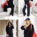 Aleumdr Two Piece Outfits Half Zip Sweatshirt Sweatsuit Lounge Sets for Women Matching Set Wide Leg Sweatpant Tracksuit (XXL)