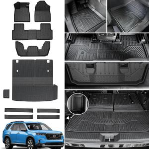 Floor Mats Cargo Mat for Honda Pilot 2026 2025 2024 2023, All Weather TPE Cargo Liner Trunk Mat with Backrest Mat Door Sill Protectors Car Accessories for Pilot (Floor Mats Set)