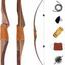 Deerseeker Outdoor Archery 64" Traditional Bow Set Hunting Longbow Reflex Deflex One-Piece Long Bow Laminated Bamboo Core Limbs Right Hand/Left Hand for Adults Bow Shooting, 35lb