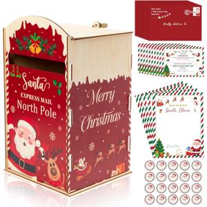 EYxsaxenk Letter to Santa Mailbox - DIY Wood North Pole Christmas Delivery Mailbox Craft Kit with Santa Letter Nice List Certificate Envelope Sticker for Xmas Indoor Outdoor Home Classroom Porch Decor