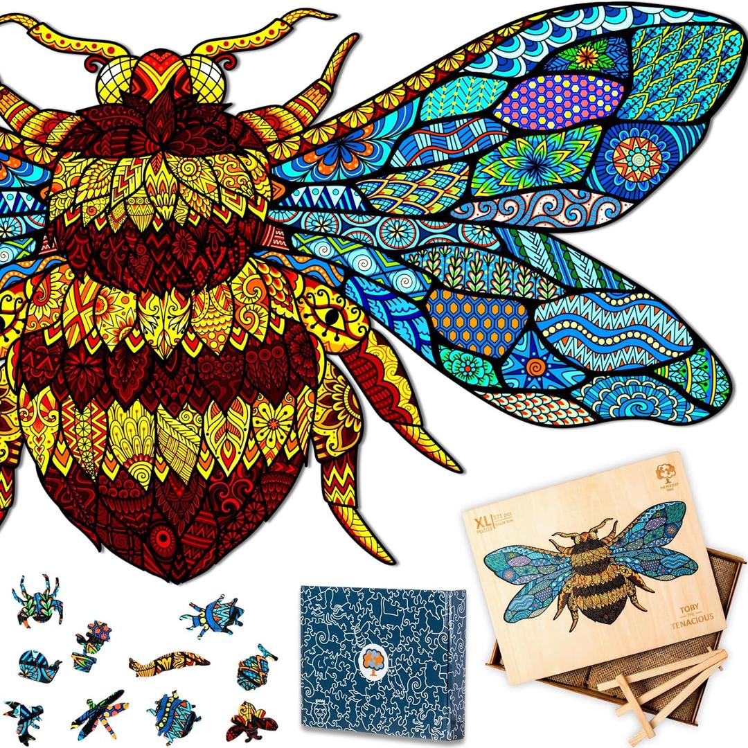 Jigsaw Puzzles for Adults Large XL 321 Piece (19.7"x9.7")  Bumblebee Wooden Jigsaw Puzzle for Adults by The Puzzled Tree
