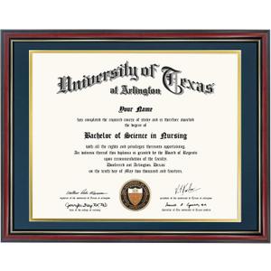 GraduationMall 14x17 Diploma Frame with Navy over Gold Mat or Display 16x20 Certificate without Mat,Solid Wood & Tempered Glass,Cherry Finish with Gold Trim