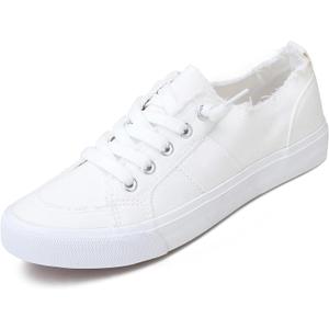 Obtaom Women's Play Fashion Sneaker White Color Washed and Leopard Canvas Slip on Shoes (Size 6)