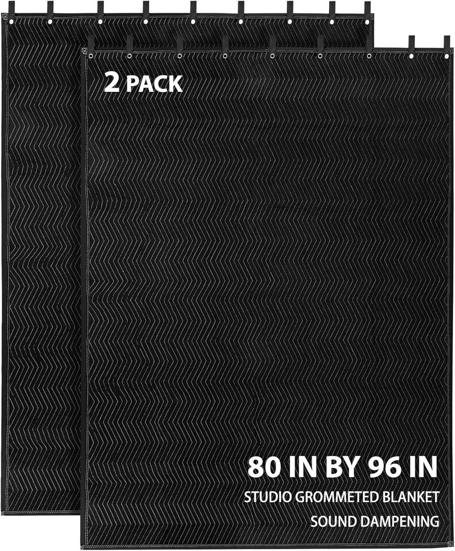 2 Pack Large Sound Dampening Blankets - 96" x 80" Heavy Duty 850GSM Acoustic Blankets for Studio Soundproofing, Noise Reduction in Rooms, Home Theaters | Grommets for Easy Hanging, Light Blocking
