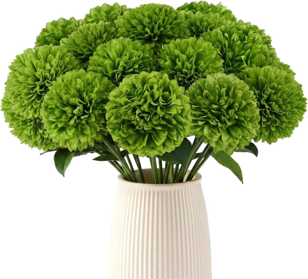 12 Pcs Artificial Flowers Green Silk Flowers Centerpieces for Tables Fake Flowers for St Patricks Day Decorations Home Decor Floral Arrangement