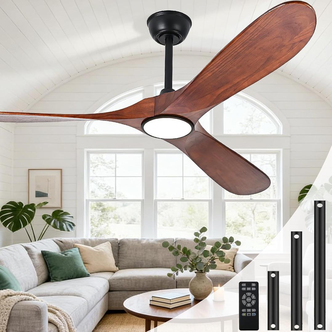 72 Inch Ceiling Fans with Lights and Remote, Large Outdoor Ceiling Fan with Light Dimmable for Patios Living Room Bedroom Gazebo High CFM 3 Blade Propeller Indoor Damp Rated Fan (Walnut)