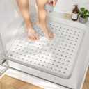 HITSLAM Shower Mat Anti Slip, Square Bath Mat for Tub Non Slip with Suction Cups and Drain Holes, 21x21 Inch Bathroom Shower Stall Floor Mat, Machine Washable, Soft on Feet, White