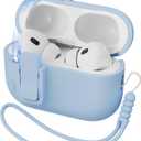 RFUNGUANGO for AirPods Pro 2 Case with Lock & Cleaning Kit, Lanyard, Soft Liquid Silicone Protective Cover for Apple AirPod Pro 2nd/1st Generation Case, Support Wireless Charging, Sky Blue