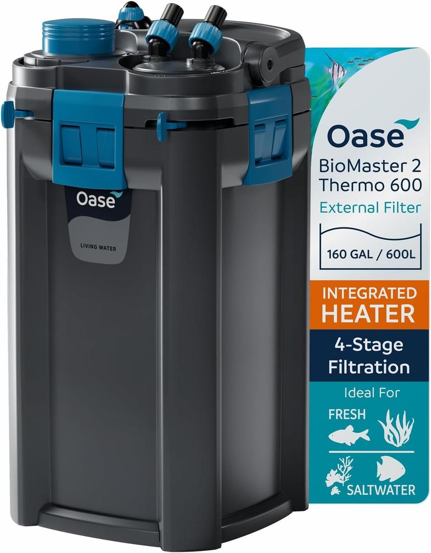 OASE BioMaster 2 Thermo 600 Canister Filter for Aquariums External Aquarium Filter with Built-in Heater EasyClean Pre-Filter, Quiet Operation Freshwater & Saltwater, Up to 160 Gallons