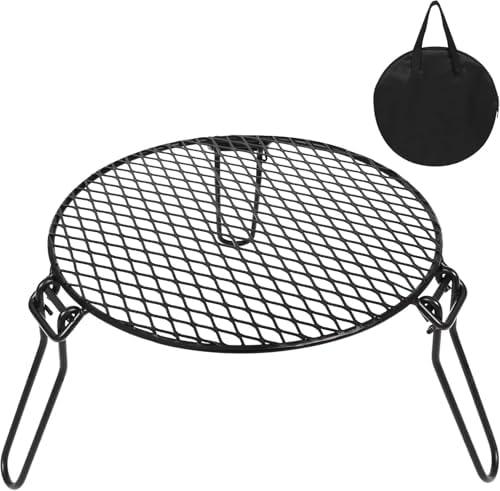 REDCAMP Folding Campfire Grill Grate Top for Solo Stove Bonfire, Portable Iron Campfire Tripod with Steel Grill for Bonfire Fire Pit, Dutch Oven, Open Fire Tripod Grill with Legs, Diameter: 18"