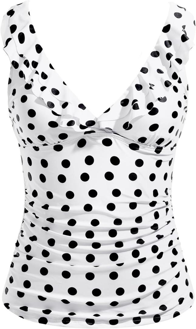 Yonique Women's Tankini Top Only Tummy Control Bathing Suit Top Ruffle Swimsuit Top V Neck Swim Tank Top No Bottom (Black, M)
