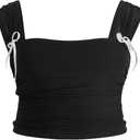 OYOANGLE Women's Plus Size Bow Decor Square Neck Sleeveless Ruched Strap Crop Tank Tops (Black)