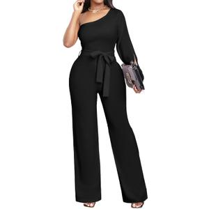 sexycherry Formal Jumpsuit for Women Dressy Elegant Long Straight Pants Jumpsuits for Party Club with Zipper (3X-Large, Dark Black)