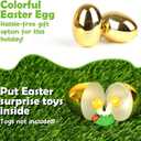 LEASEN 48 Pack Gold Easter Eggs, 2.3 Inch Metallic Plastic Empty Eggs, Surprise Golden Eggs Fillable for Easter Treats Fillers, Easter Eggs Hunt, Easter Party Favor, Basket Stuffers Fillers