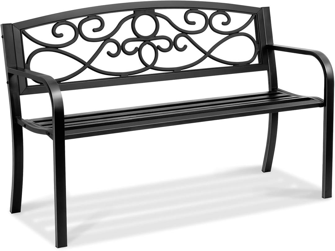 VEVOR Outdoor Bench, 50 inches Metal Garden Bench for Outdoors, 550 lbs Load Capacity Bench, Outdoor Garden Park Bench with Backrest and Armrests, Patio Bench for Garden, Park, Yard, Front Porch