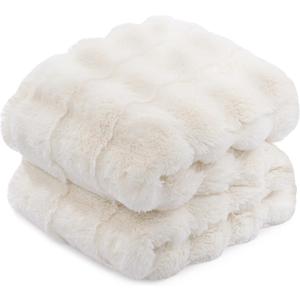 Touchat Luxury Faux Rabbit Fur Throw Blanket Twin Size for Couch,Super Heavy Warm Cozy Blanket for Sofa Bedroom Living Room,Ultra Soft Fluffy Reversible Plush Blanket for Home Decor Gifts,White